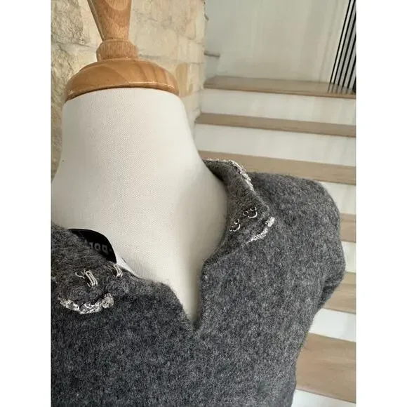 SELF-PORTRAIT Cropped crystal-embellished knitted sweater Gray Size Large - Picture 11 of 11